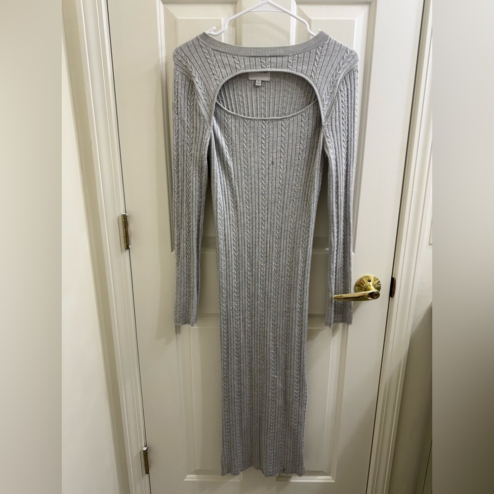 Pink Rose Light Gray Cable Knit Sweater Dress
